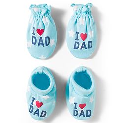 Babyhug 100% Cotton Interlock Knit Mittens & Booties Set With Text Print - Light Blue