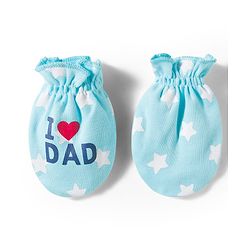 Babyhug 100% Cotton Interlock Knit Mittens & Booties Set With Text Print - Light Blue