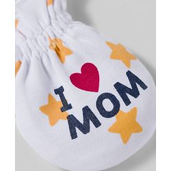Babyhug 100% Cotton Interlock Knit Mittens & Booties Set With Text Print - White