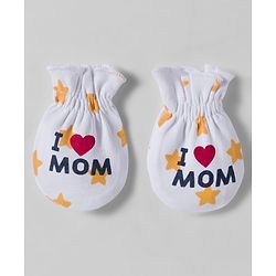 Babyhug 100% Cotton Interlock Knit Mittens & Booties Set With Text Print - White