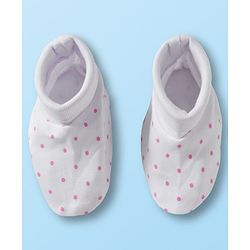 Babyhug 100% Cotton Knit Mittens & Booties Set with Polka Dot Print - White