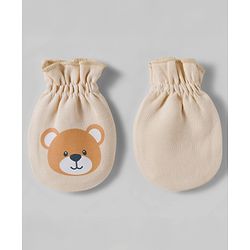 Babyhug 100% Cotton Interlock Knit Mittens & Booties Set With Animal Print - Beige