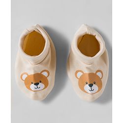 Babyhug 100% Cotton Interlock Knit Mittens & Booties Set With Animal Print - Beige