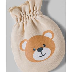 Babyhug 100% Cotton Interlock Knit Mittens & Booties Set With Animal Print - Beige