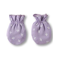 Babyhug 100% Cotton Knit Mittens & Booties Set with Airplane Print - Lavender