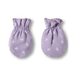 Babyhug 100% Cotton Knit Mittens & Booties Set with Airplane Print - Lavender