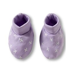 Babyhug 100% Cotton Knit Mittens & Booties Set with Airplane Print - Lavender