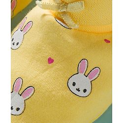 Babyhug 100% Cotton Interlock Knit Mittens & Booties Set With Bunny Print - Yellow