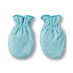 Babyhug 100% Cotton Knit Mittens & Booties Set with Polka Dot Print - Light Blue