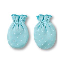Babyhug 100% Cotton Knit Mittens & Booties Set with Polka Dot Print - Light Blue