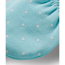 Babyhug 100% Cotton Knit Mittens & Booties Set with Polka Dot Print - Light Blue