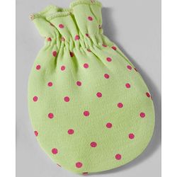 Babyhug 100% Cotton Interlock Knit Mittens & Booties Set With Polka Dot Print - Lime Green