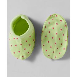 Babyhug 100% Cotton Interlock Knit Mittens & Booties Set With Polka Dot Print - Lime Green
