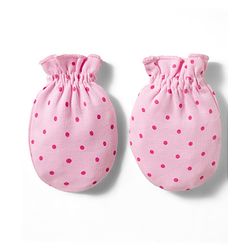 Babyhug 100% Cotton Knit  Mittens & Booties Set with Polka Dot Print - Pink