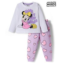Babyhug Disney Single Jersey Knit Full Sleeves Night Suit with Minnie Mouse Graphic - Purple