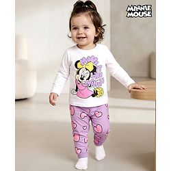 Babyhug Disney Single Jersey Knit Full Sleeves Night Suit with Minnie Mouse Graphic - Purple