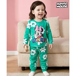 Babyhug Disney Single Jersey Knit Full Sleeves Night Suit With Minnie Mouse Print - Green