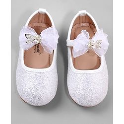 Cute Walk by Babyhug Ballerina with Pearl & Bow Applique Velcro Closure - White