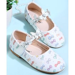Cute Walk by Babyhug Velcro Closure Ballerina With Bow Print & Butterfly Applique - White