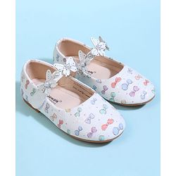 Cute Walk by Babyhug Velcro Closure Ballerina With Bow Print & Butterfly Applique - White
