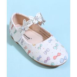 Cute Walk by Babyhug Velcro Closure Ballerina With Bow Print & Butterfly Applique - White