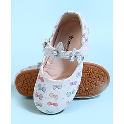 Cute Walk by Babyhug Velcro Closure Ballerina With Bow Print & Butterfly Applique - White