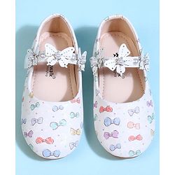Cute Walk by Babyhug Velcro Closure Ballerina With Bow Print & Butterfly Applique - White