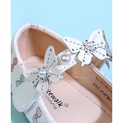 Cute Walk by Babyhug Velcro Closure Ballerina With Bow Print & Butterfly Applique - White