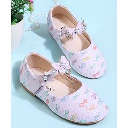Cute Walk by Babyhug Velcro Closure Ballerina With Bow Print & Butterfly Applique - White