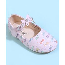 Cute Walk by Babyhug Velcro Closure Ballerina With Bow Print & Butterfly Applique - White