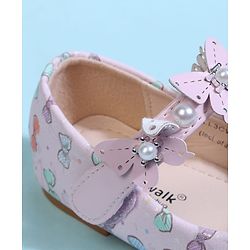 Cute Walk by Babyhug Velcro Closure Ballerina With Bow Print & Butterfly Applique - White