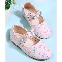 Cute Walk by Babyhug Velcro Closure Ballerina With Bow Print & Butterfly Applique - White