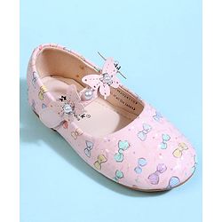 Cute Walk by Babyhug Velcro Closure Ballerina With Bow Print & Butterfly Applique - White
