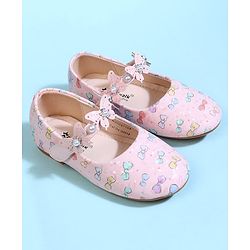 Cute Walk by Babyhug Velcro Closure Ballerina With Bow Print & Butterfly Applique - White