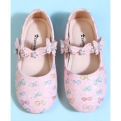 Cute Walk by Babyhug Velcro Closure Ballerina With Bow Print & Butterfly Applique - White