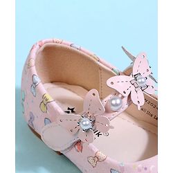 Cute Walk by Babyhug Velcro Closure Ballerina With Bow Print & Butterfly Applique - White