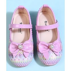 Cute Walk by Babyhug Velcro Closure Printed Ballerina With Bow Applique - Purple