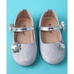 Cute Walk by Babyhug Ballerina with Floral Applique - Silver