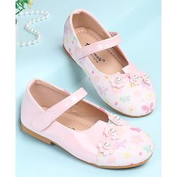 Cute Walk by Babyhug Velcro Closure Ballerina with Floral Applique - Pink