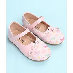 Cute Walk by Babyhug Velcro Closure Ballerina with Floral Applique - Pink