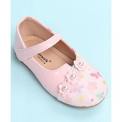 Cute Walk by Babyhug Velcro Closure Ballerina with Floral Applique - Pink