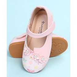 Cute Walk by Babyhug Velcro Closure Ballerina with Floral Applique - Pink