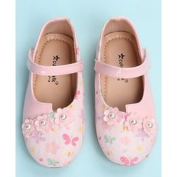 Cute Walk by Babyhug Velcro Closure Ballerina with Floral Applique - Pink