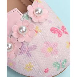 Cute Walk by Babyhug Velcro Closure Ballerina with Floral Applique - Pink