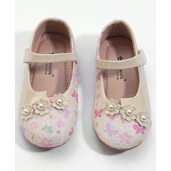 Cute Walk by Babyhug Velcro Closure Ballerina with Floral Applique - Pink