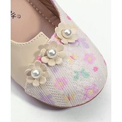 Cute Walk by Babyhug Velcro Closure Ballerina with Floral Applique - Pink