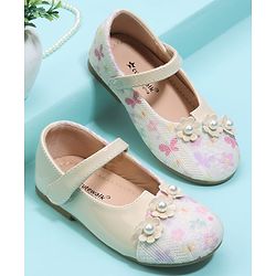 Cute Walk by Babyhug Velcro Closure Ballerina with Floral Applique - Pink