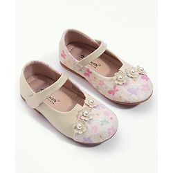 Cute Walk by Babyhug Velcro Closure Ballerina with Floral Applique - Pink