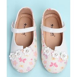 Cute Walk by Babyhug Velcro Closure Ballerina with Floral Applique - Pink