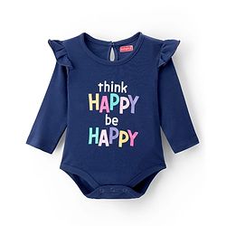Babyhug 100% Cotton Knit Full Sleeves Onesie With Text Print - Navy Blue